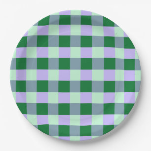 Green & Lavender Gingham Stripes Karo Muster Pappteller