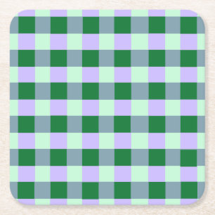 Green & Lavender Gingham Stripes Karo Muster Rechteckiger Pappuntersetzer