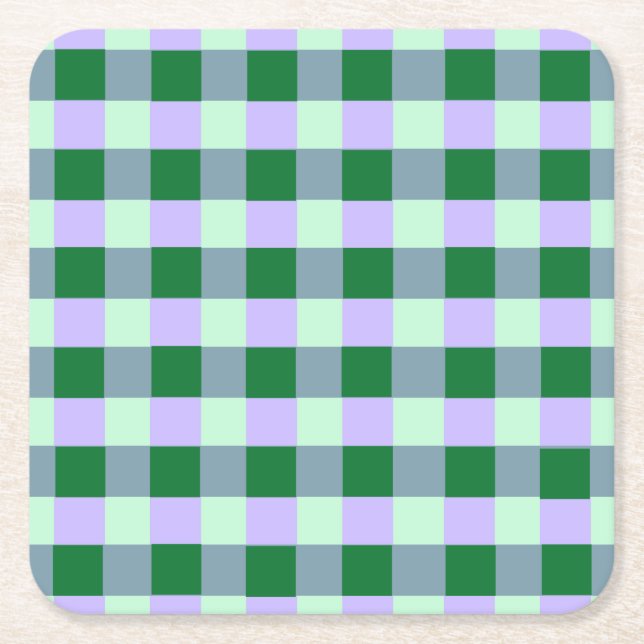 Green & Lavender Gingham Stripes Karo Muster Rechteckiger Pappuntersetzer (Vorderseite)