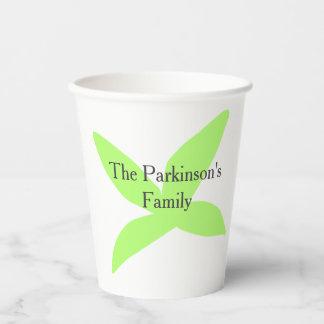 Green leaf abstract pastel family name retro boho pappbecher