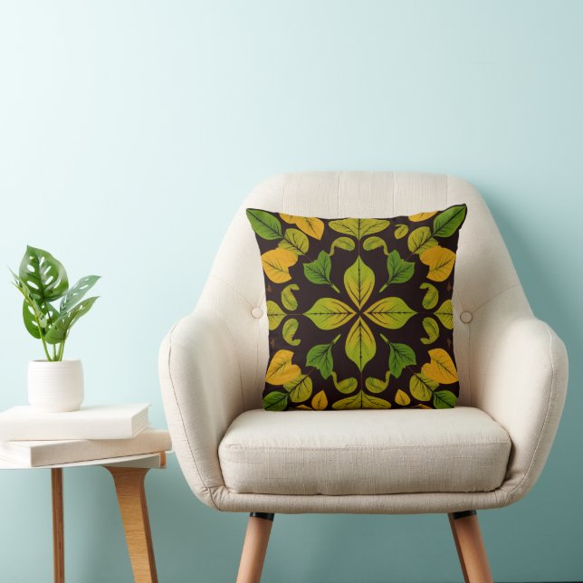 Green Leaf Abstract Square Throw Pillow Kissen (Stuhl )