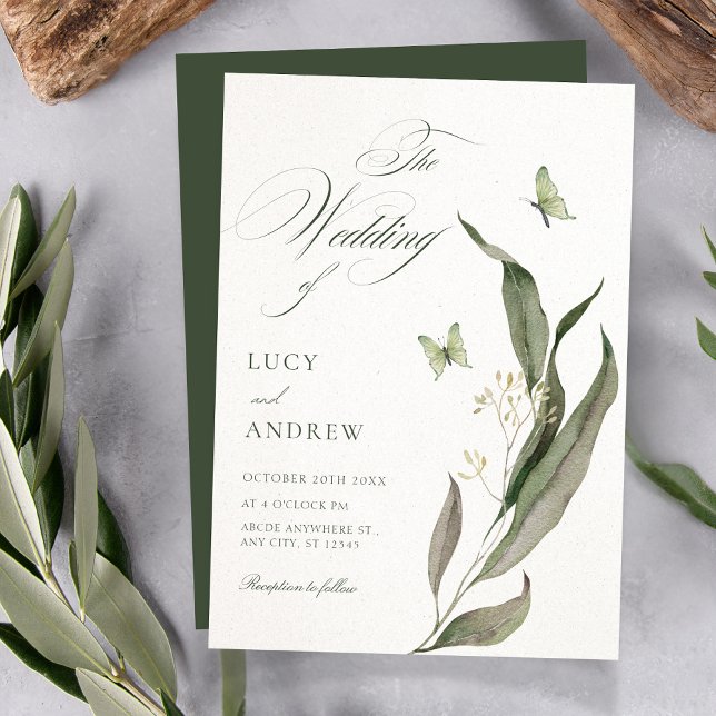 Green leaf Aesthetic elegant wedding Einladung (Von Creator hochgeladen)