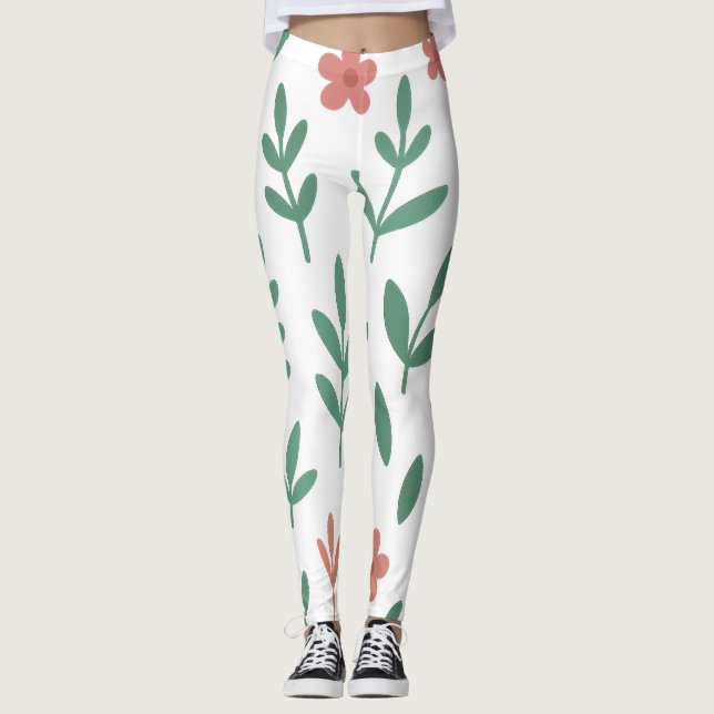 Green Leaf and Pink Flower  Pattern Legging Leggings (Vorderseite)