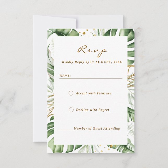 Green Leaf Boho Greenerity Wedding RSVP Cards Dankeskarte (Vorderseite)