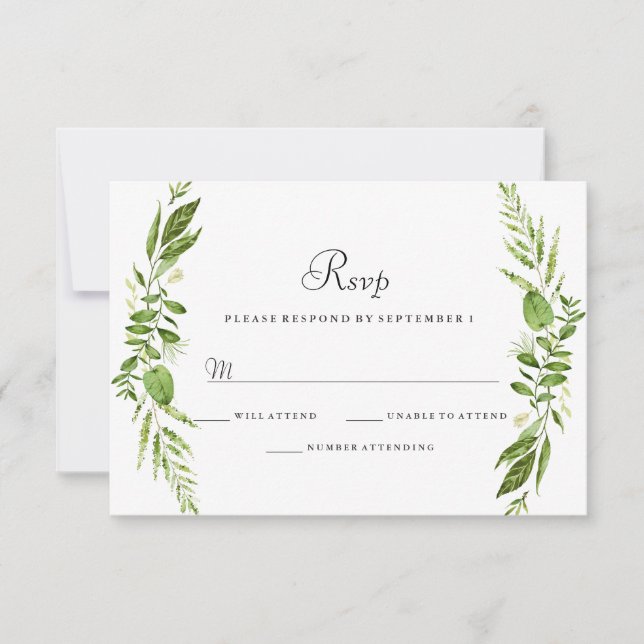 Green Leaf Elegant Wedding UAWG RSVP Karte (Vorderseite)