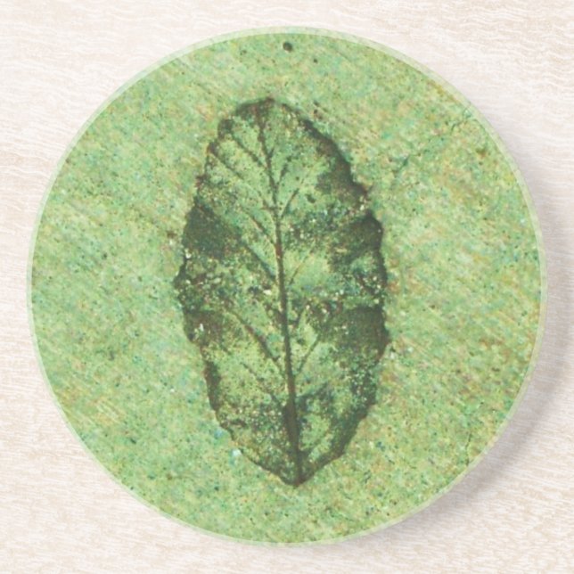 Green Leaf Fossil Sandstein Untersetzer (Vorne)