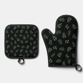 Green Leaf Kitchen Mitt and Pot Holder Set für Che