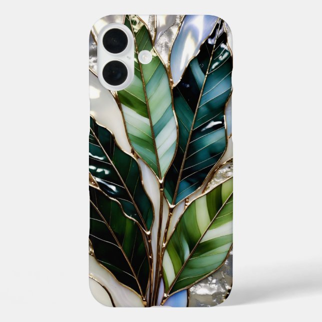 Green Leaf Marble Gold Aesthetic Phone Case (Rückseite)