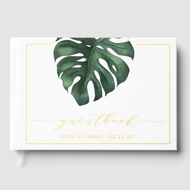 Green Leaf Monstera Wedding Gästebuch (Vorderseite)