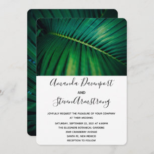 Green Leaf Palm Frond CLoesup Foto Hochzeit Einladung