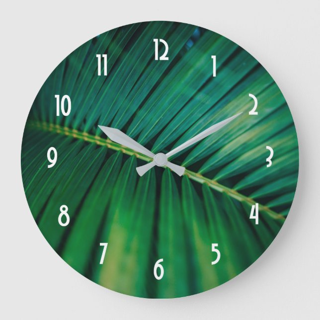 Green Leaf Palm Frontend Closeup Foto Große Wanduhr (Vorderseite)
