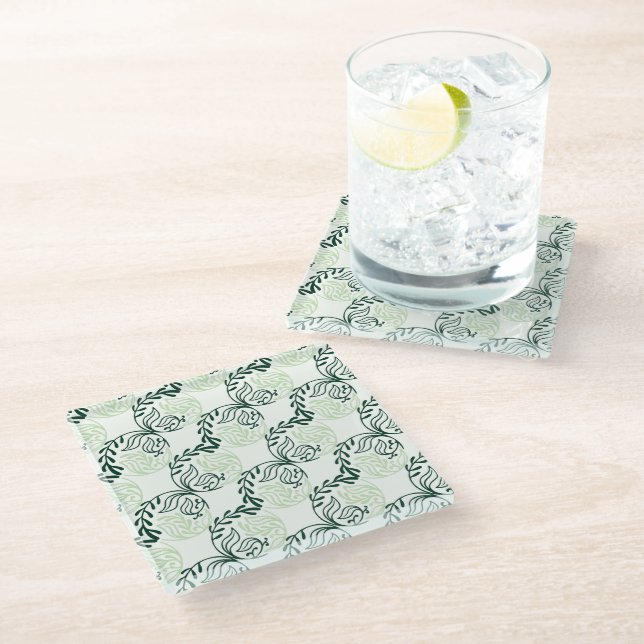 Green Leaf Pattern Design Coaster Glasuntersetzer (Schrägansicht)
