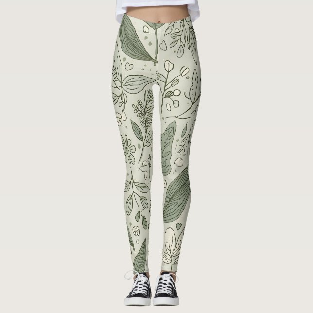 Green Leaf Pattern Leggings | Nature yoga (Vorderseite)