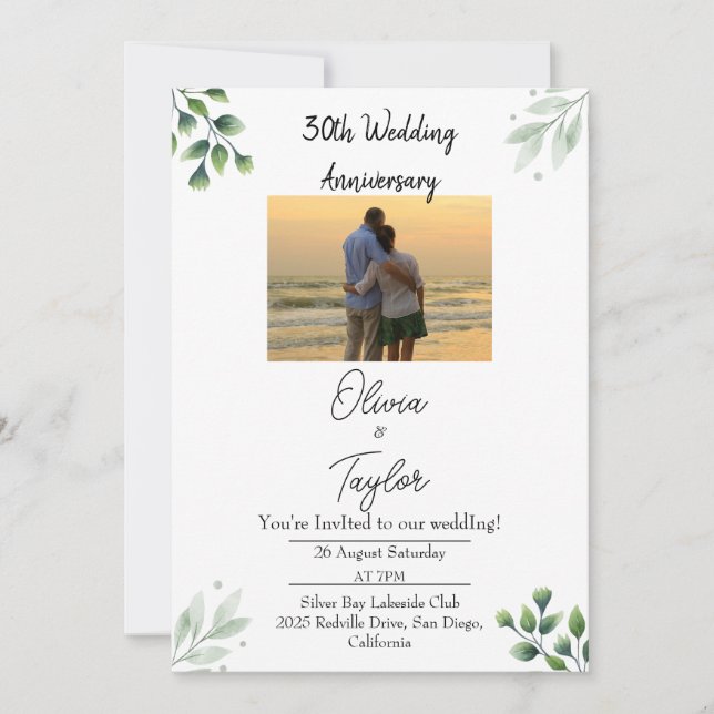 Green Leaf' Standard 30th Wedding Anniversary  Einladung (Vorderseite)