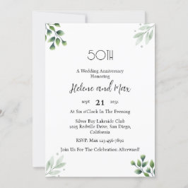 Green Leaf' Standard 50th Wedding Anniversary Einladung