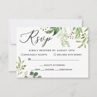 Green Leaf Wedding Response Card RSVP Karte