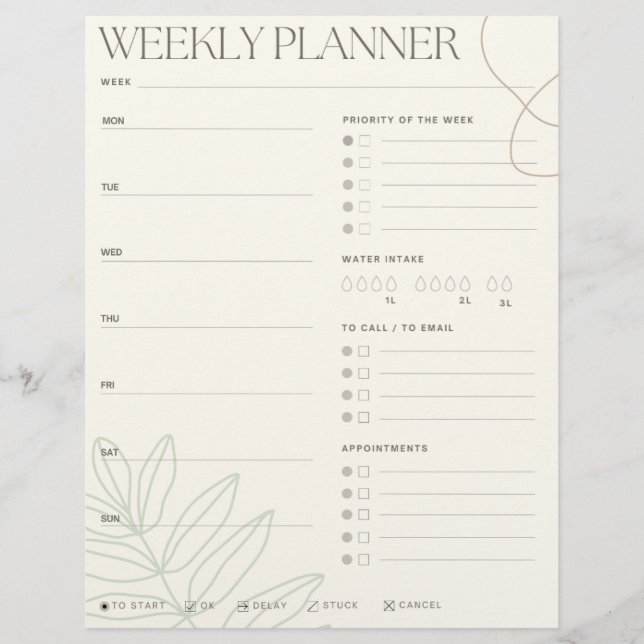 Green Leaf Weekly Planner (Vorderseite)