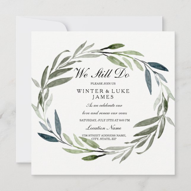 Green Leaf Wreath Vow Renewal Einladung (Vorderseite)