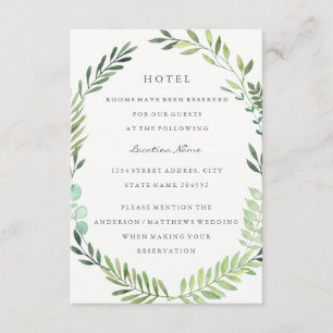Green Leaf Wreath Wedding Hotel Unterkunft Begleitkarte