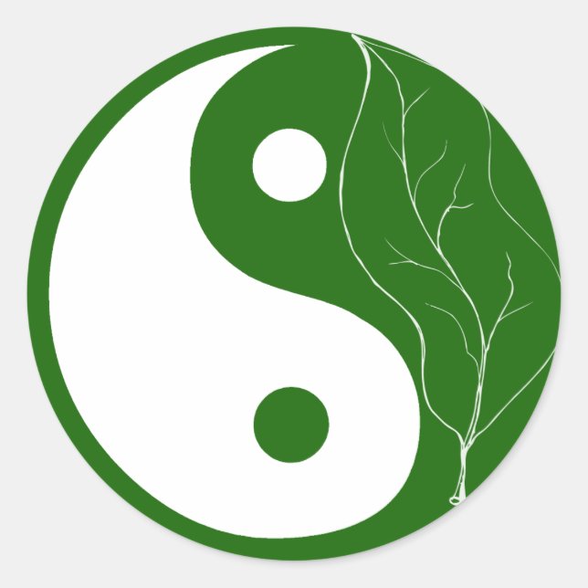 Green Leaf Yin Yang Runder Aufkleber (Vorderseite)