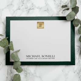 Green Leather Gold SQUARE Logo Monogram Mitteilungskarte