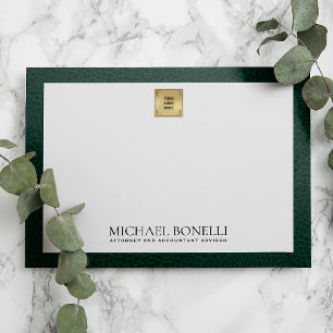 Green Leather Gold SQUARE Logo Monogram Mitteilungskarte