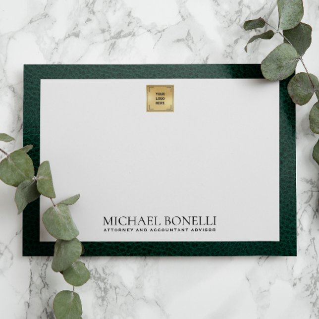 Green Leather Gold SQUARE Logo Monogram Mitteilungskarte (Von Creator hochgeladen)