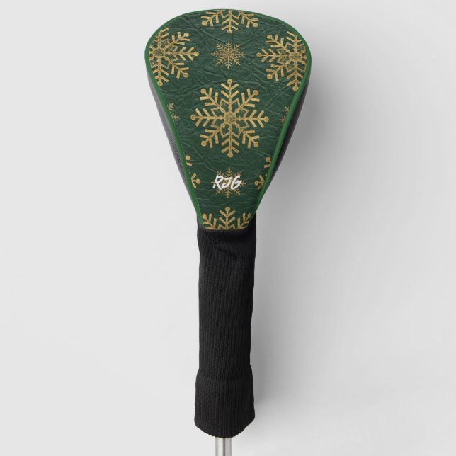 Green Leather Tooled with Gold Snowflakes Initials Golf Headcover (Vorderseite)