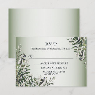 Green Leaves Black Olive Elegant Wedding Party RSVP Karte