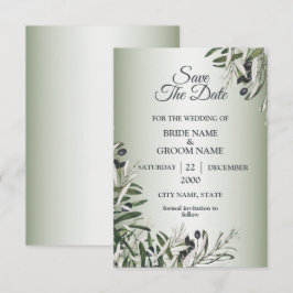 Green Leaves Black Olive Elegant Wedding Save The Date