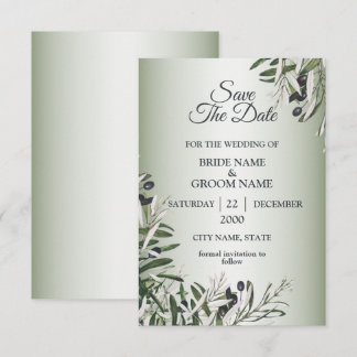 Green Leaves Black Olive Elegant Wedding Save The Date
