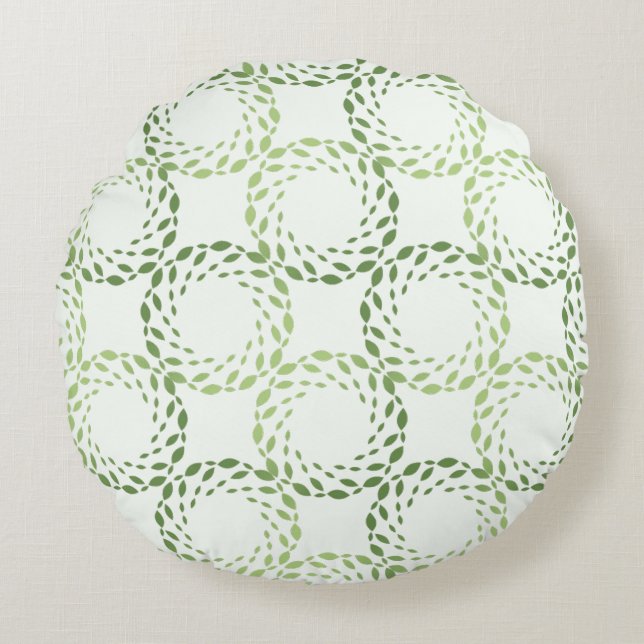 Green Leaves Circular Pattern Design Round Pillow Rundes Kissen (Vorderseite)