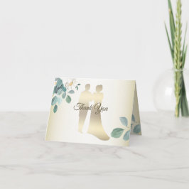 Green Leaves Flower Golden Frame Modern Wedding Dankeskarte