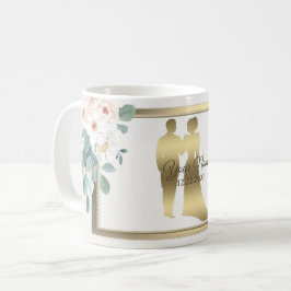 Green Leaves Flower Golden Frame Wedding Party Kaffeetasse