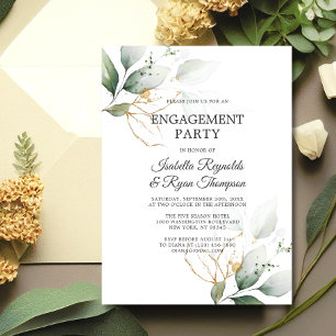 Green Leaves Gold Watercolor ENGAGEMENT PARTY Einladung