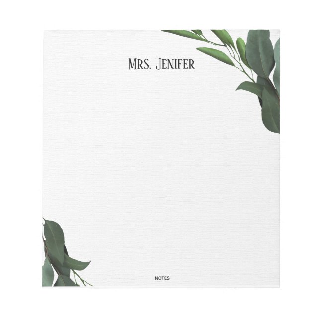 Green Leaves Minimalist Teacher Notepad Notizblock (Vorderseite)