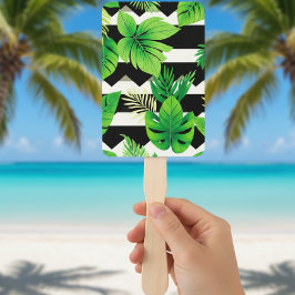 Green Leaves on B&W Stripes Fans - Modern Fächer