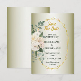 Green Leaves Pink Floral Golden Geometric Wedding Save The Date