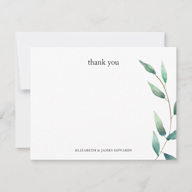 Green Leaves Thank You Couple Personalized Mitteilungskarte (Vorderseite)