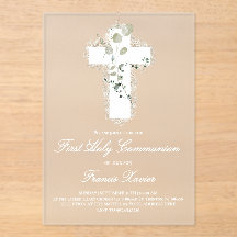 green leaves white cross First Holy Communion