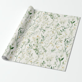 Green Leaves White Flowers Birthday Geschenkpapier