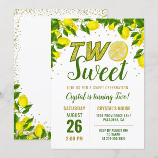 Green Lemon Two Sweet First Birthday Einladung