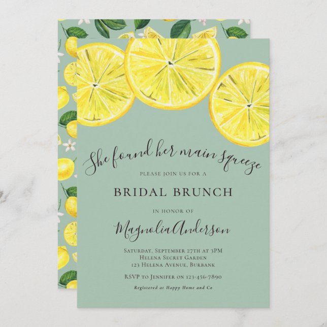 Green Lemons Bridal Brunch Einladung (Vorne/Hinten)