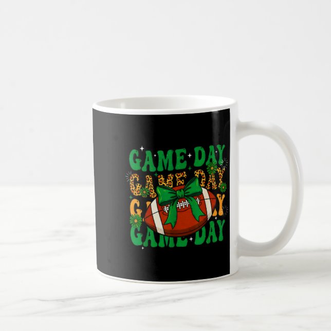 Green Leopard Game Day Football Bow Touchdown Seas Kaffeetasse (Rechts)