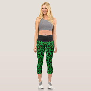 Green Leopard Print Capri Leggings