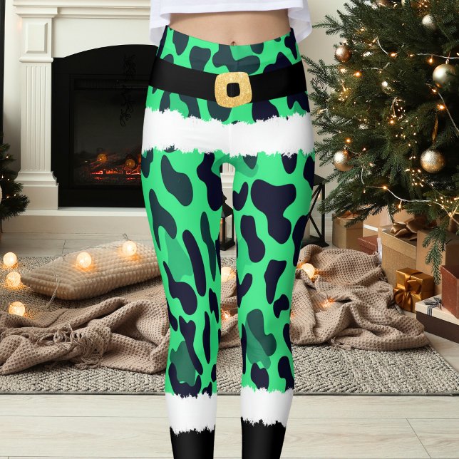 Green Leopard Print Santa Claus Kostüme Weihnachte Leggings (Von Creator hochgeladen)