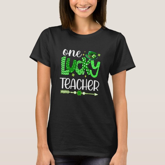 Green Leopard Shamrock One Lucky Teacher St Patric T-Shirt (Vorderseite)