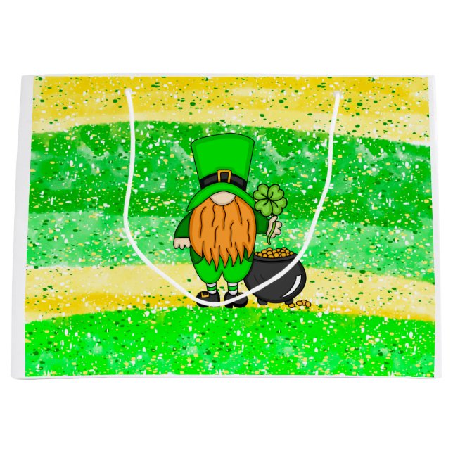 Green Leprechaun Gnome mit Kleeblatt Große Geschenktüte (Vorderseite)