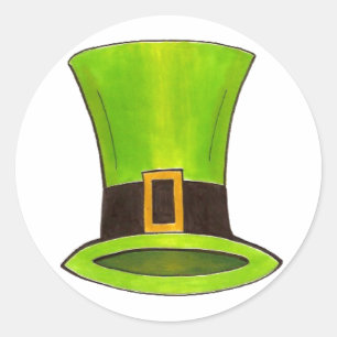 Green Leprechaun Top Hat Saint Patrick's Paddy Day Runder Aufkleber