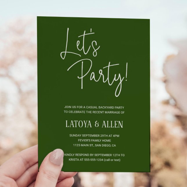 Green Let's Party Lässige Hochzeitsempfehlung entf Einladung (Von Creator hochgeladen)